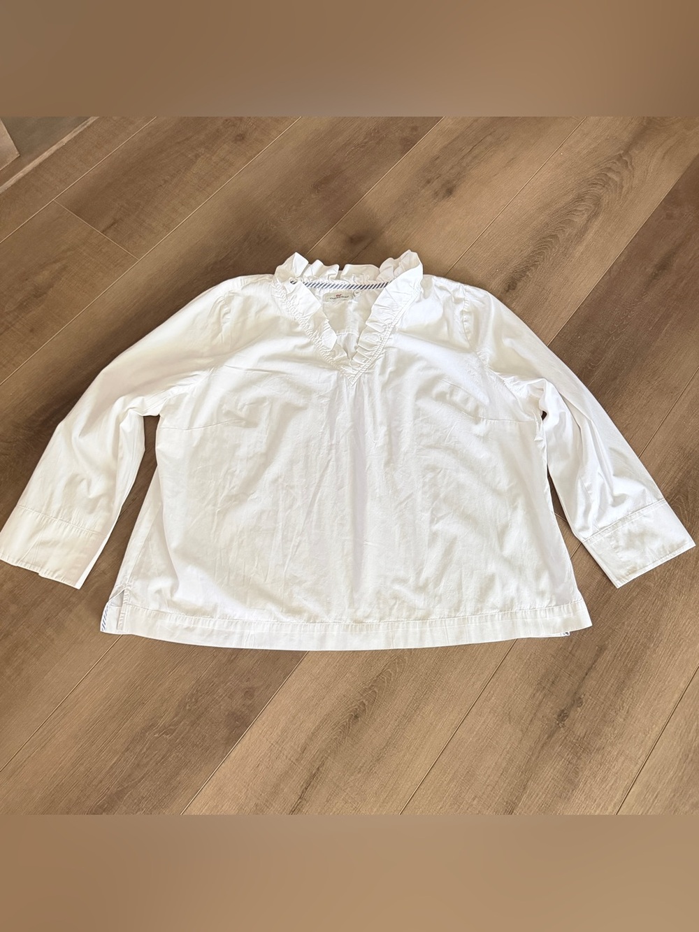 Vineyard Vines White Cotton Top Tunic Women 2X Split Slve Beachy Coastal Cruise - Picture 1 of 9